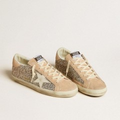 Golden Goose Super-Star In Silver Glitter With Leather Star And Heel Tab