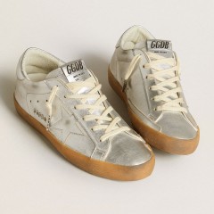 Golden Goose Super-Star In Silver Metallic Leather With Leather Star And Heel Tab