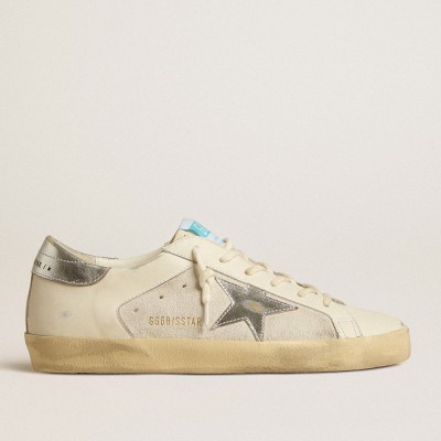 Golden Goose Super-Star In White Leather And Suede With Silver And Gold Leather Star