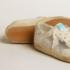 Golden Goose Super-Star In White Leather And Suede With Silver And Gold Leather Star