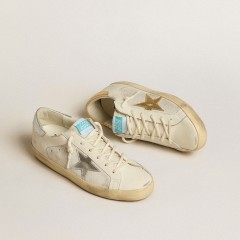 Golden Goose Super-Star In White Leather And Suede With Silver And Gold Leather Star