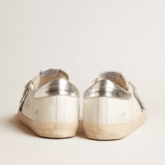 Golden Goose Super-Star In White Leather With Black Nubuck Star And Silver Metallic Leather Heel Tab