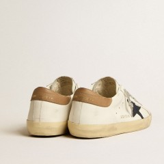 Golden Goose Super-Star In White Leather With Midnight-blue Canvas Star And Tobacco Leather Heel Tab