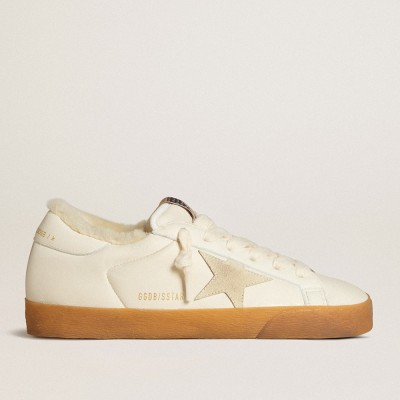 Golden Goose Super-Star In White Nappa With Suede Star And Shearling Lining