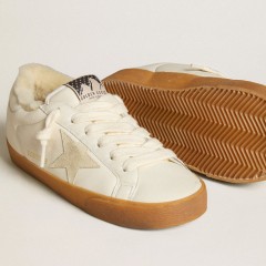 Golden Goose Super-Star In White Nappa With Suede Star And Shearling Lining