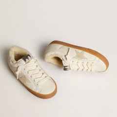 Golden Goose Super-Star In White Nappa With Suede Star And Shearling Lining