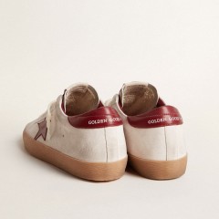 Golden Goose Super-Star In White Suede With Burgundy Leather Star And Heel Tab