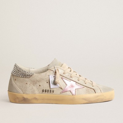 Golden Goose Super-Star LTD In Ecru With Swarovski Crystal Heel Tab