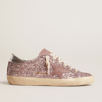 Golden Goose Super-Star LTD In Glitter With Suede Star And Silver Heel Tab