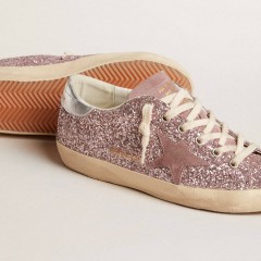 Golden Goose Super-Star LTD In Glitter With Suede Star And Silver Heel Tab