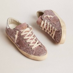 Golden Goose Super-Star LTD In Glitter With Suede Star And Silver Heel Tab