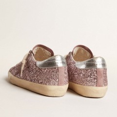 Golden Goose Super-Star LTD In Glitter With Suede Star And Silver Heel Tab