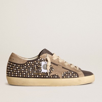 Golden Goose Super-Star LTD In Gray Nubuck With Swarovski Pearls And Suede Star