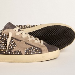 Golden Goose Super-Star LTD In Gray Nubuck With Swarovski Pearls And Suede Star