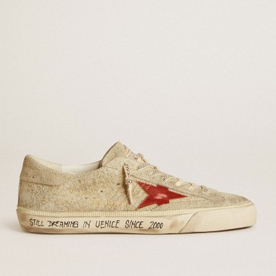 Golden Goose Super-Star LTD In Gray Suede With Red Leather Star