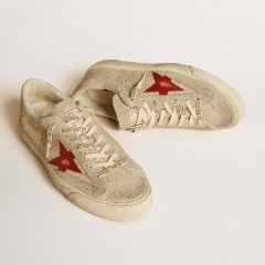 Golden Goose Super-Star LTD In Gray Suede With Red Leather Star