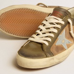 Golden Goose Super-Star LTD In Green Leather And Tobacco-colored Suede With Silver Star