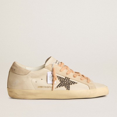 Golden Goose Super-Star LTD In Leather With Beige Suede Star With Swarovski Studs