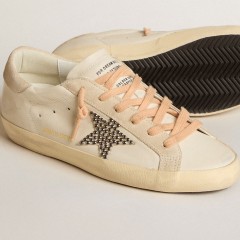 Golden Goose Super-Star LTD In Leather With Beige Suede Star With Swarovski Studs