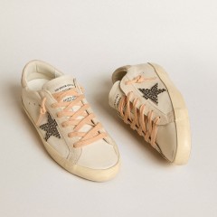 Golden Goose Super-Star LTD In Leather With Beige Suede Star With Swarovski Studs