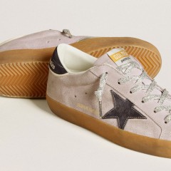 Golden Goose Super-Star LTD In Lilac Suede With Midnight Blue Suede Star And Heel Tab