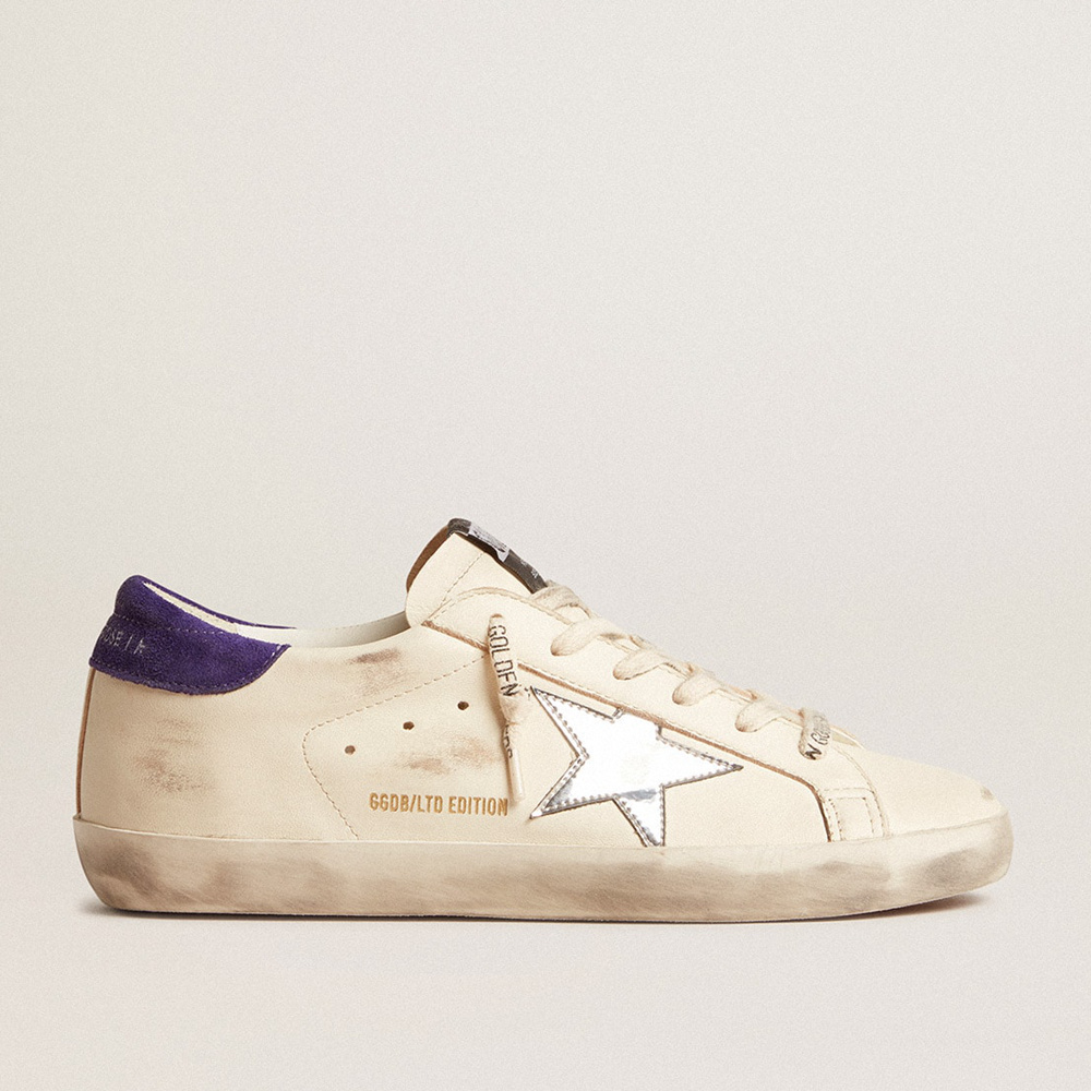 Golden Goose Super-Star LTD In Nappa With Metallic Star And Purple Suede Heel Tab