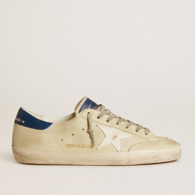 Golden Goose Super-Star LTD In Nubuck With White Leather Star And Blue Heel Tab