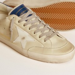 Golden Goose Super-Star LTD In Nubuck With White Leather Star And Blue Heel Tab