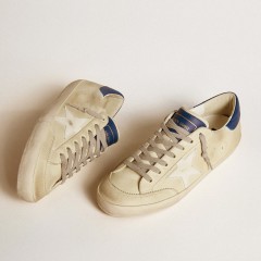 Golden Goose Super-Star LTD In Nubuck With White Leather Star And Blue Heel Tab