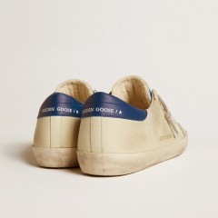 Golden Goose Super-Star LTD In Nubuck With White Leather Star And Blue Heel Tab