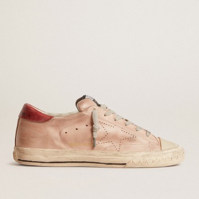 Golden Goose Super-Star LTD In Pink Nubuck With Perforated Star And Leather Heel Tab