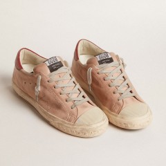 Golden Goose Super-Star LTD In Pink Nubuck With Perforated Star And Leather Heel Tab