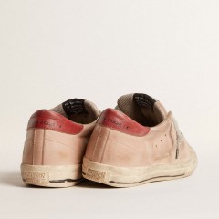 Golden Goose Super-Star LTD In Pink Nubuck With Perforated Star And Leather Heel Tab