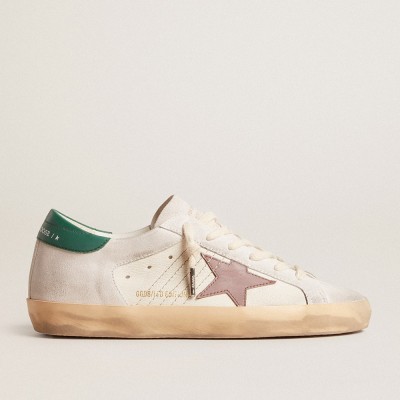 Golden Goose Super-Star LTD In Suede With Pink Leather Star And Green Heel Tab