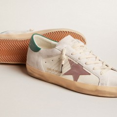 Golden Goose Super-Star LTD In Suede With Pink Leather Star And Green Heel Tab