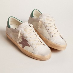 Golden Goose Super-Star LTD In Suede With Pink Leather Star And Green Heel Tab