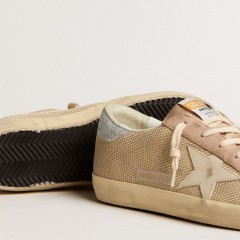 Golden Goose Super-Star LTD In White Mesh And Pink Nubuck With Swarovski Crystals Heel Tab