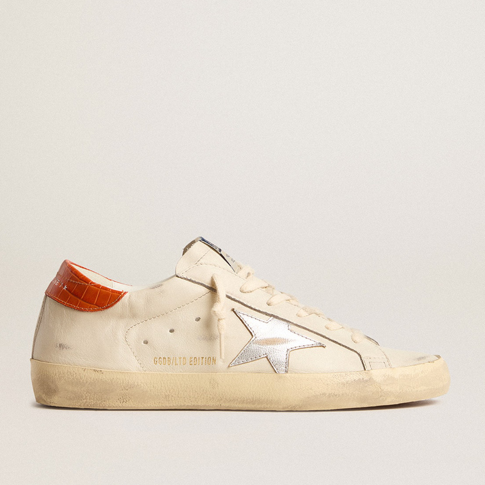 Golden Goose Super-Star LTD With Silver Leather Star And Croc-print Leather Heel Tab