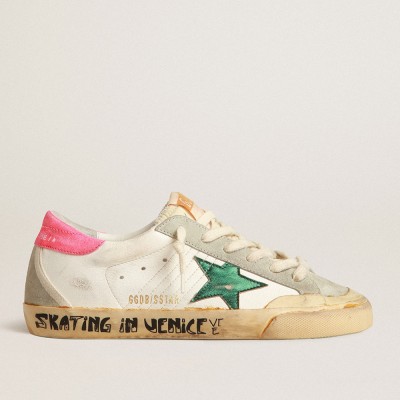 Golden Goose Super-Star Penstar With Green Star And Fluorescent Lobster Heel Tab