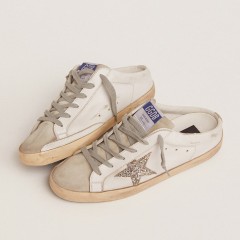 Golden Goose Super-Star Sabot With A Platinum Glitter Star And Suede Tongue