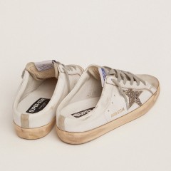 Golden Goose Super-Star Sabot With A Platinum Glitter Star And Suede Tongue