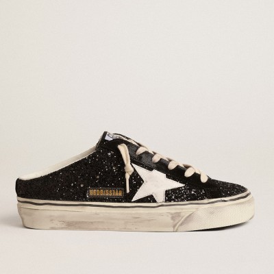 Golden Goose Super-Star Sabots In Black Glitter With White Bio-based Star