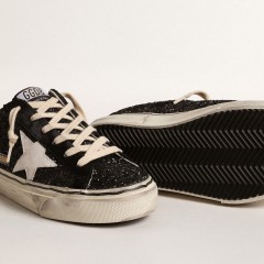 Golden Goose Super-Star Sabots In Black Glitter With White Bio-based Star