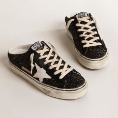 Golden Goose Super-Star Sabots In Black Glitter With White Bio-based Star