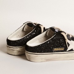 Golden Goose Super-Star Sabots In Black Glitter With White Bio-based Star