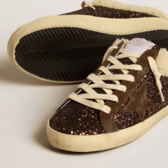 Golden Goose Super-Star Sabots In Glitter With Brown Star And Shearling Lining