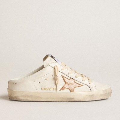 Golden Goose Super-Star Sabots In Leather With Plasticized Gold Glitter Star