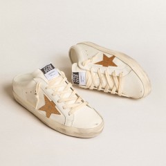 Golden Goose Super-Star Sabots In Leather With Plasticized Gold Glitter Star