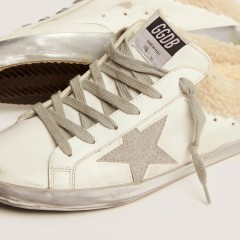 Golden Goose Super-Star Sabots In White Leather With Shearling Lining