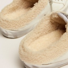 Golden Goose Super-Star Sabots In White Leather With Shearling Lining